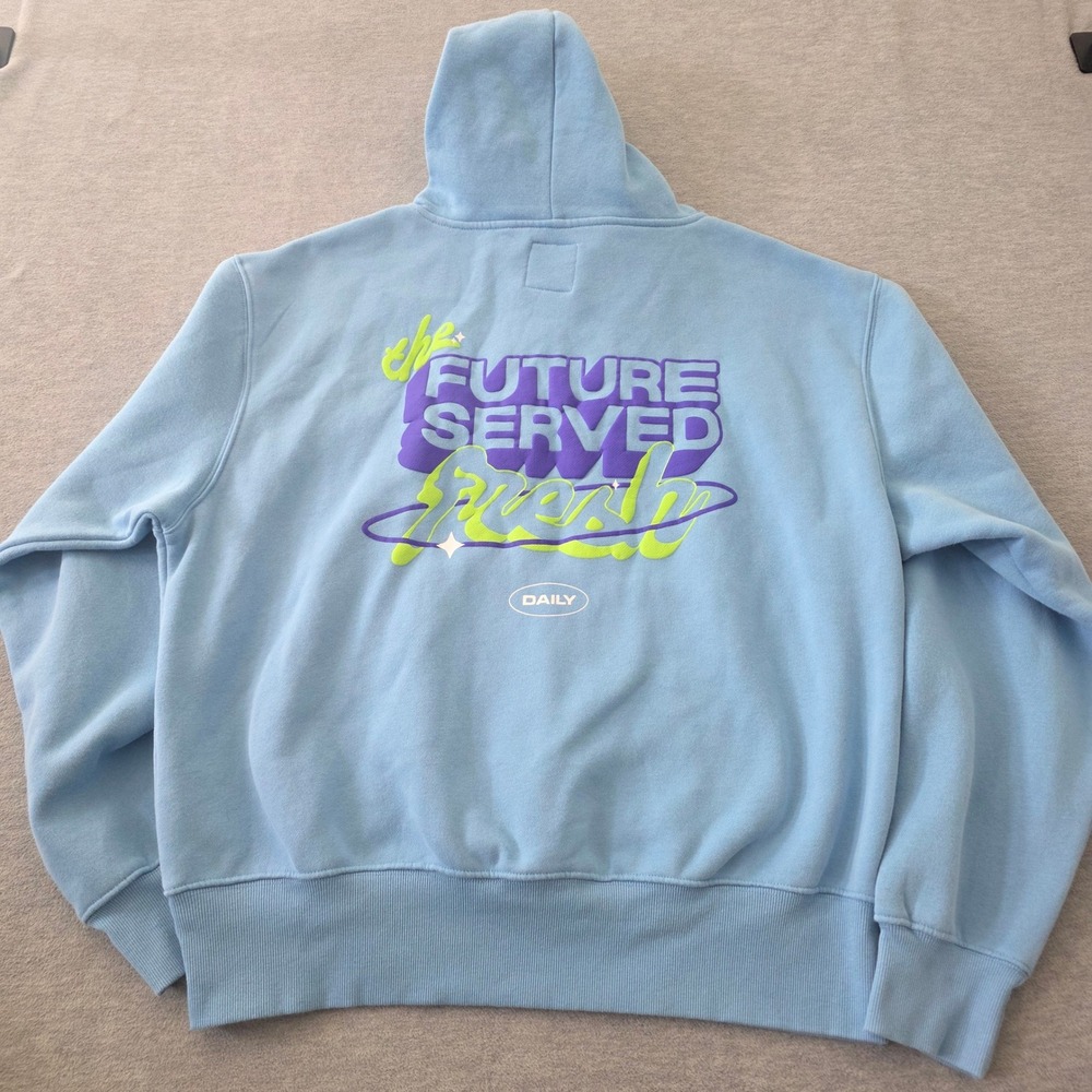 Poppi The Future Served Fresh Graphic Hoodie Light Blue XXL Streetwear Pullover